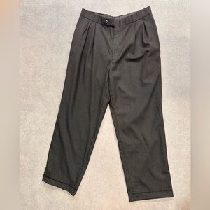 Vintage Black Pinstripe Wool Dress Pants Pleated Cuffed Hem 34W trousers